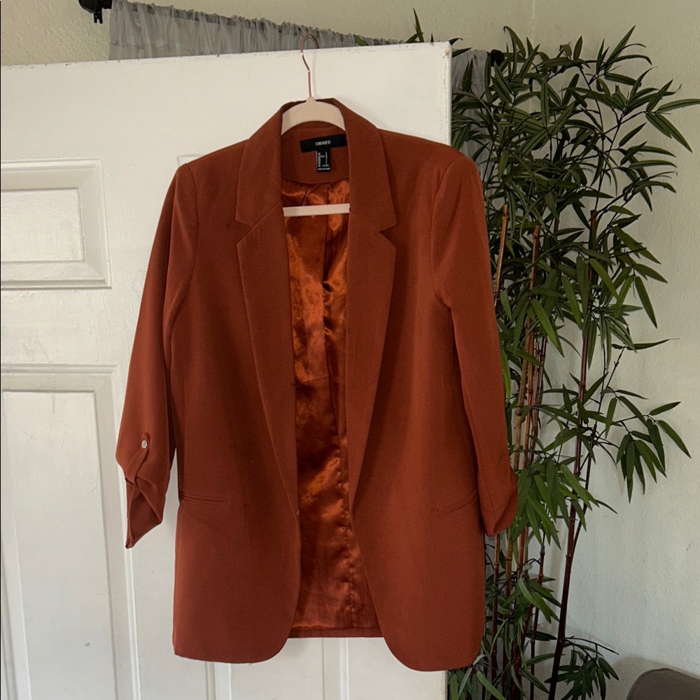 Forever 21 Rust Open-Front Blazer with Satin Lining